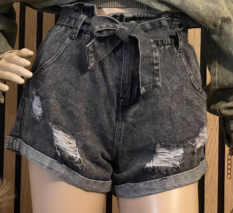 Denim Paper-Bag Shorts