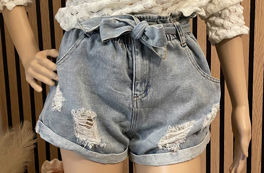 Denim Paper-Bag Shorts