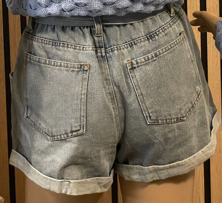 Denim Paper-Bag Shorts