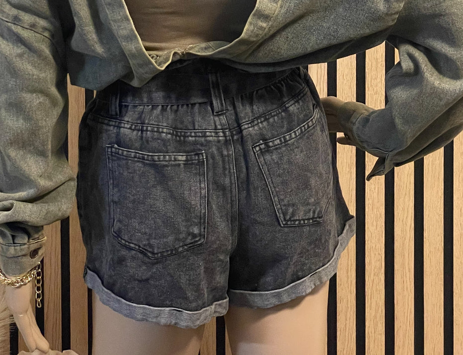 Denim Paper-Bag Shorts